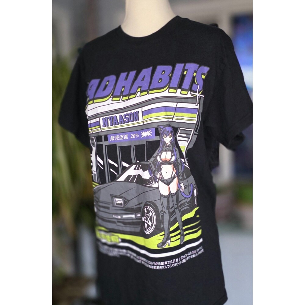 🖤 Nyaason Bad Habits Graphic T‑Shirt Spencer’s Mens Black Cotton Streetwear Tee - Picture 6 of 10